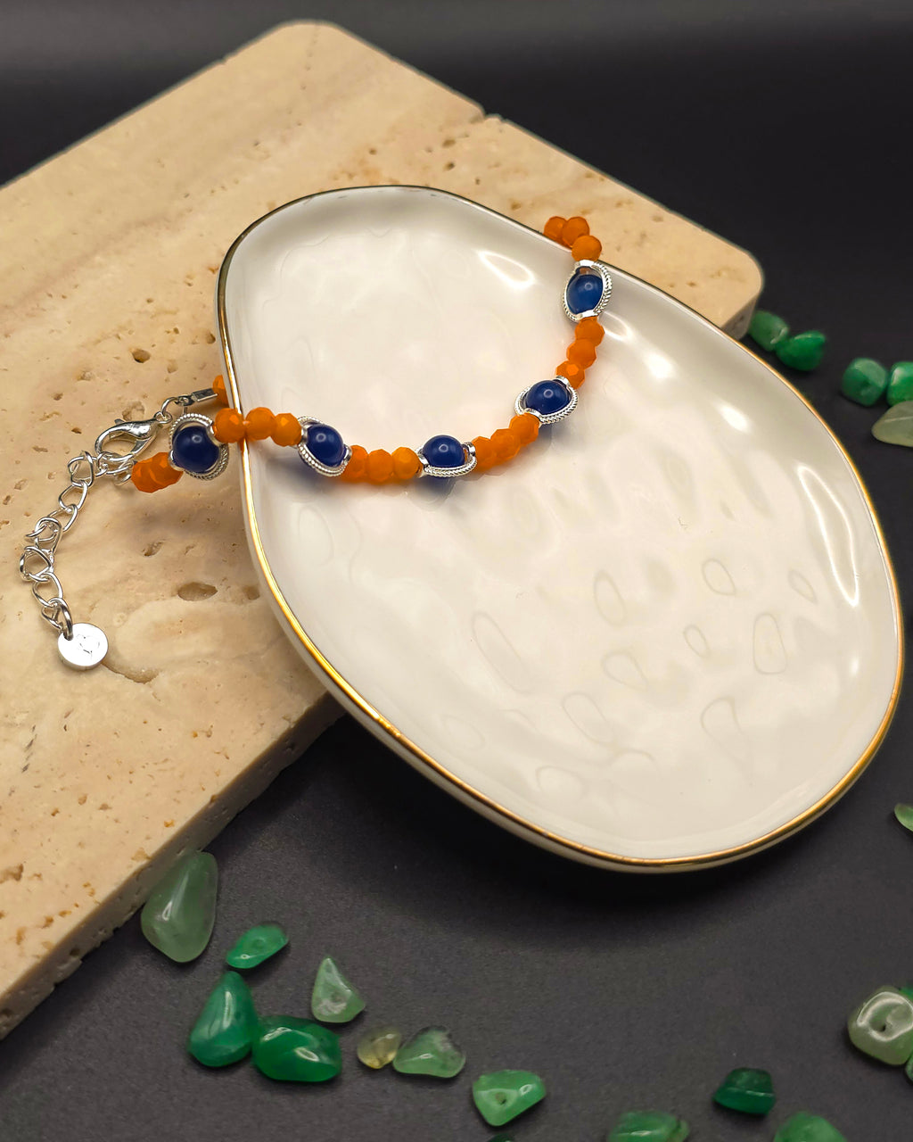 Blue and Orange Glass Beaded Bracelet