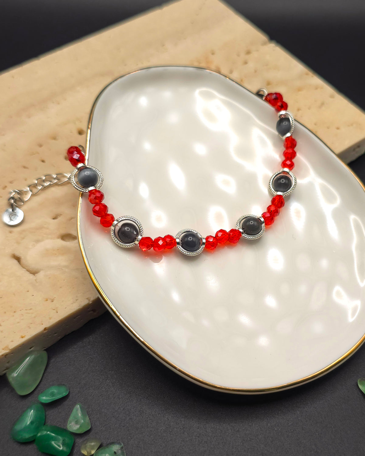 Red and Black Glass Beaded Bracelet