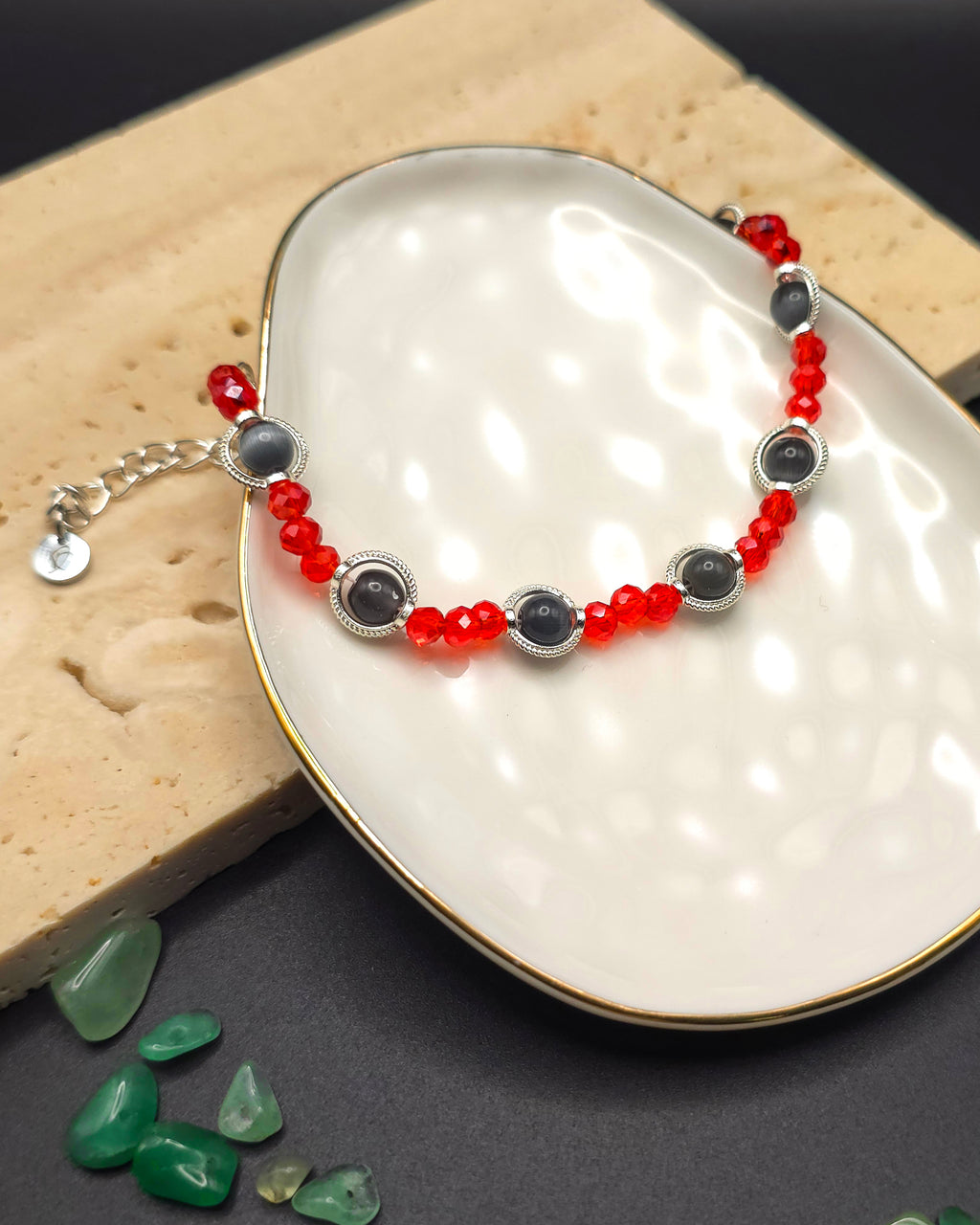 Red and Black Glass Beaded Bracelet