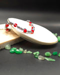 Crimson and Silver Glass Beaded Bracelet