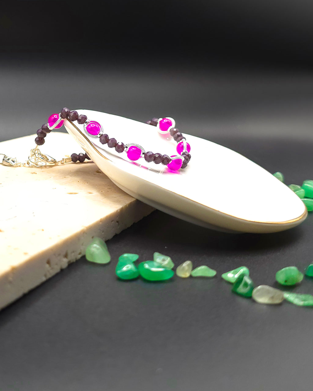 Magenta and Purple Glass Beaded Bracelet