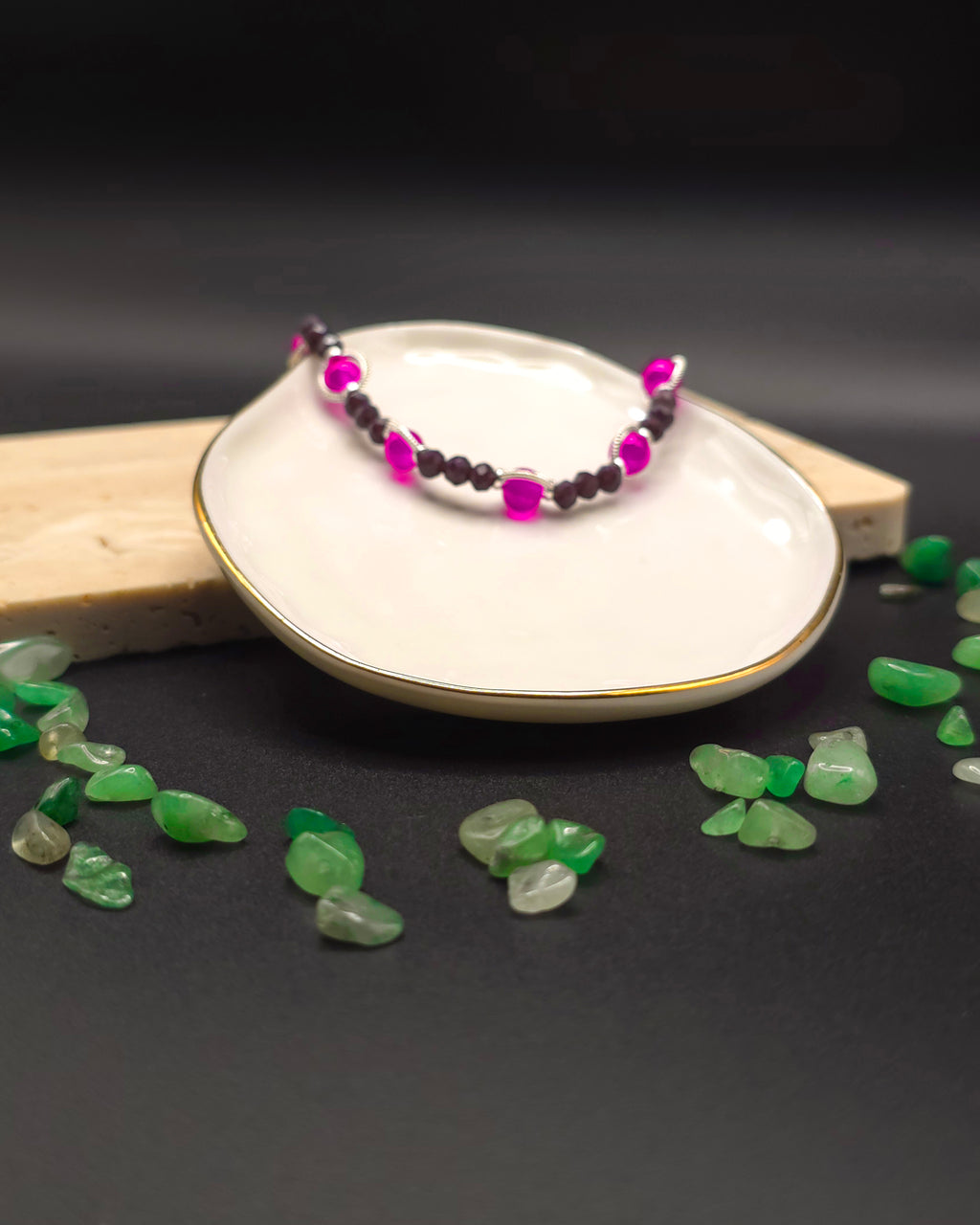 Magenta and Purple Glass Beaded Bracelet