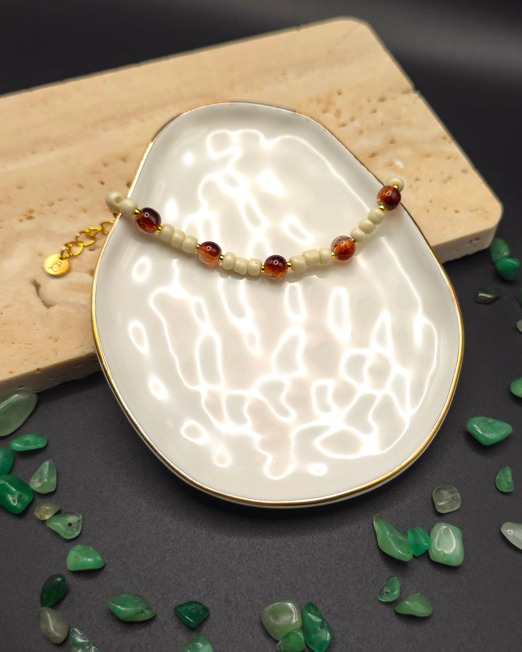 Brown and Cream Glass Beaded Bracelet