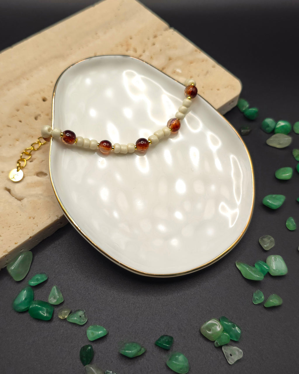 Brown and Cream Glass Beaded Bracelet