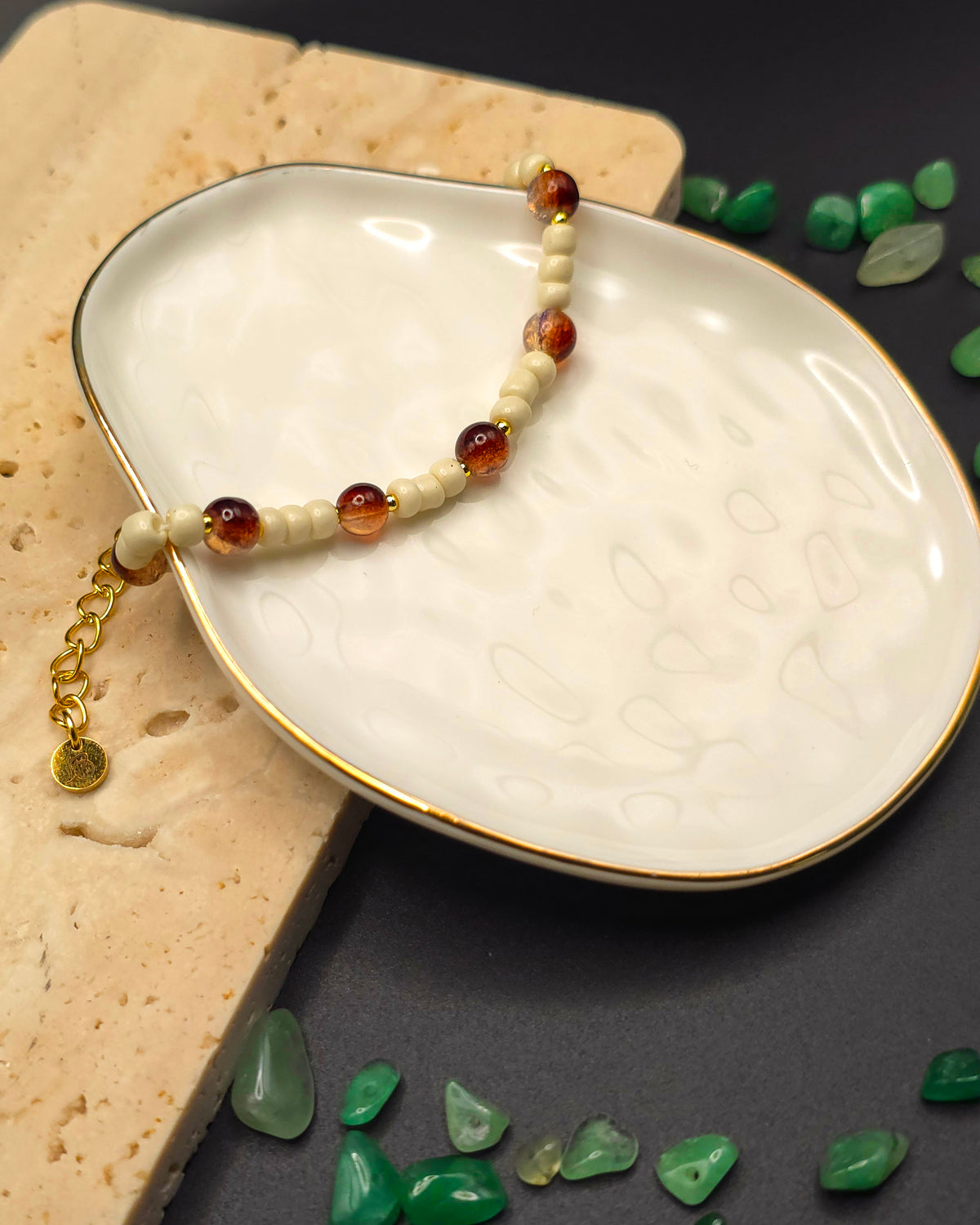 Brown and Cream Glass Beaded Bracelet