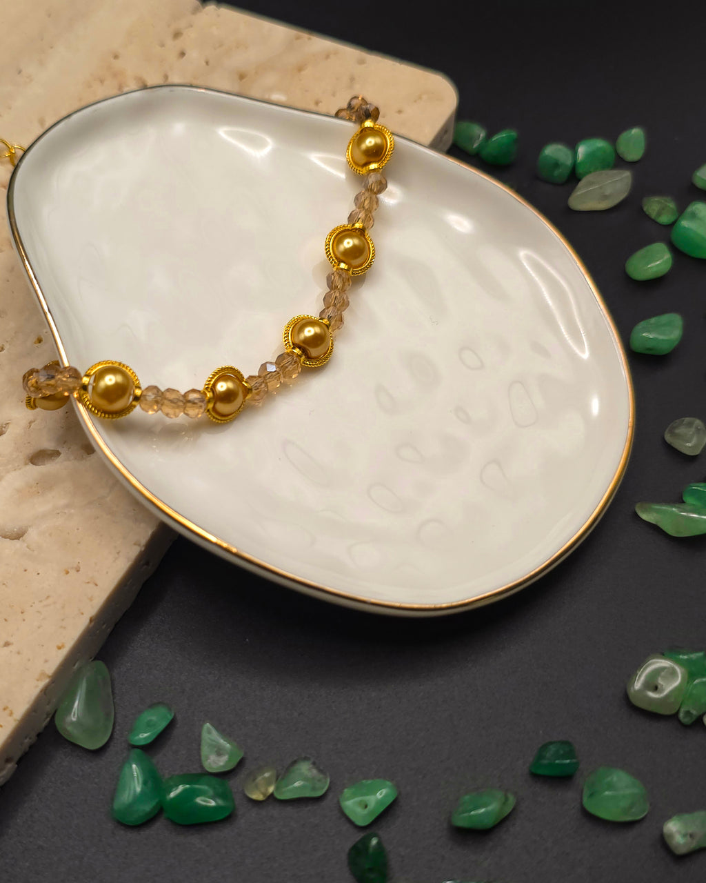 Gold and Brown Glass Beaded Bracelet