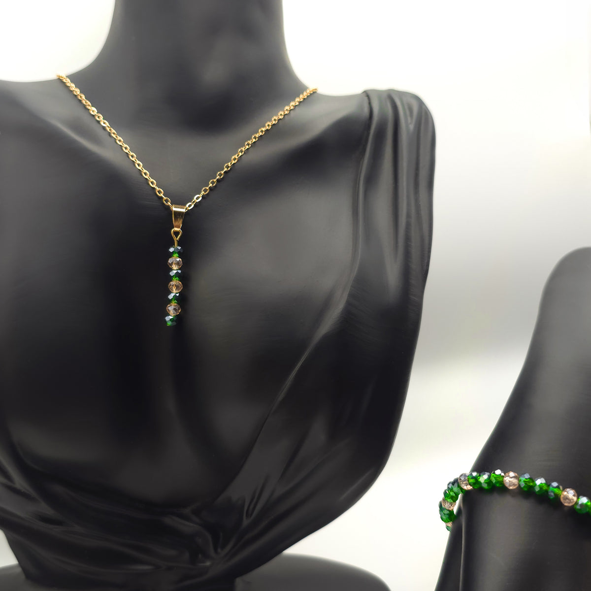 Green Glass Beaded Jewelry Set