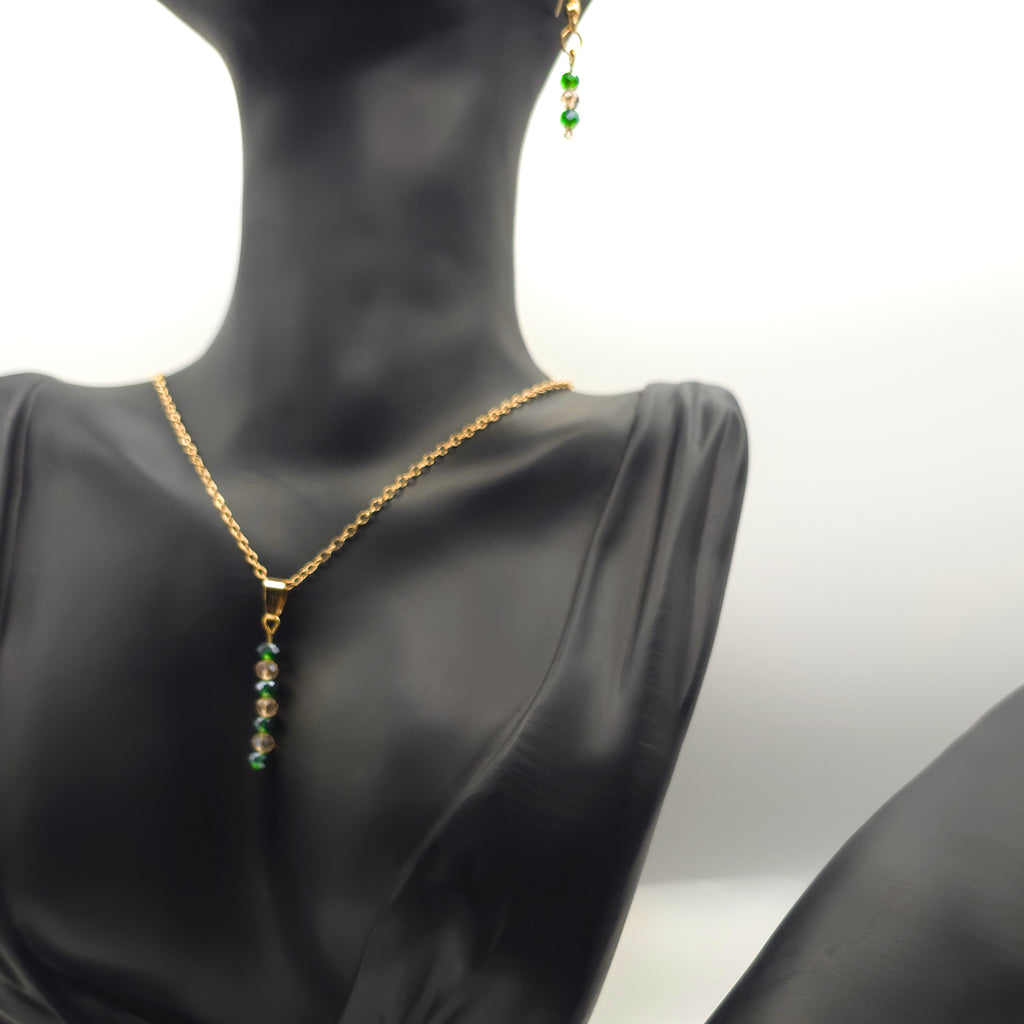 Green Glass Beaded Jewelry Set