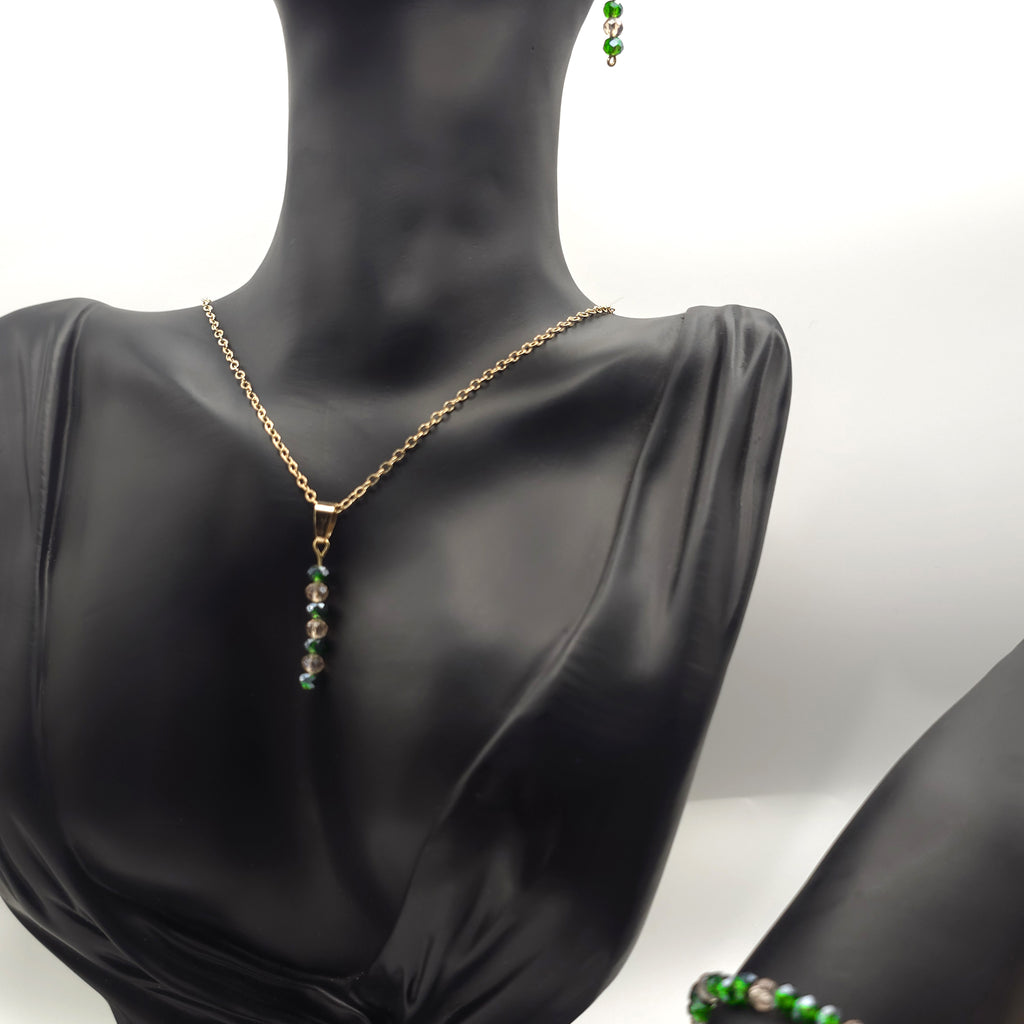 Green Glass Beaded Jewelry Set