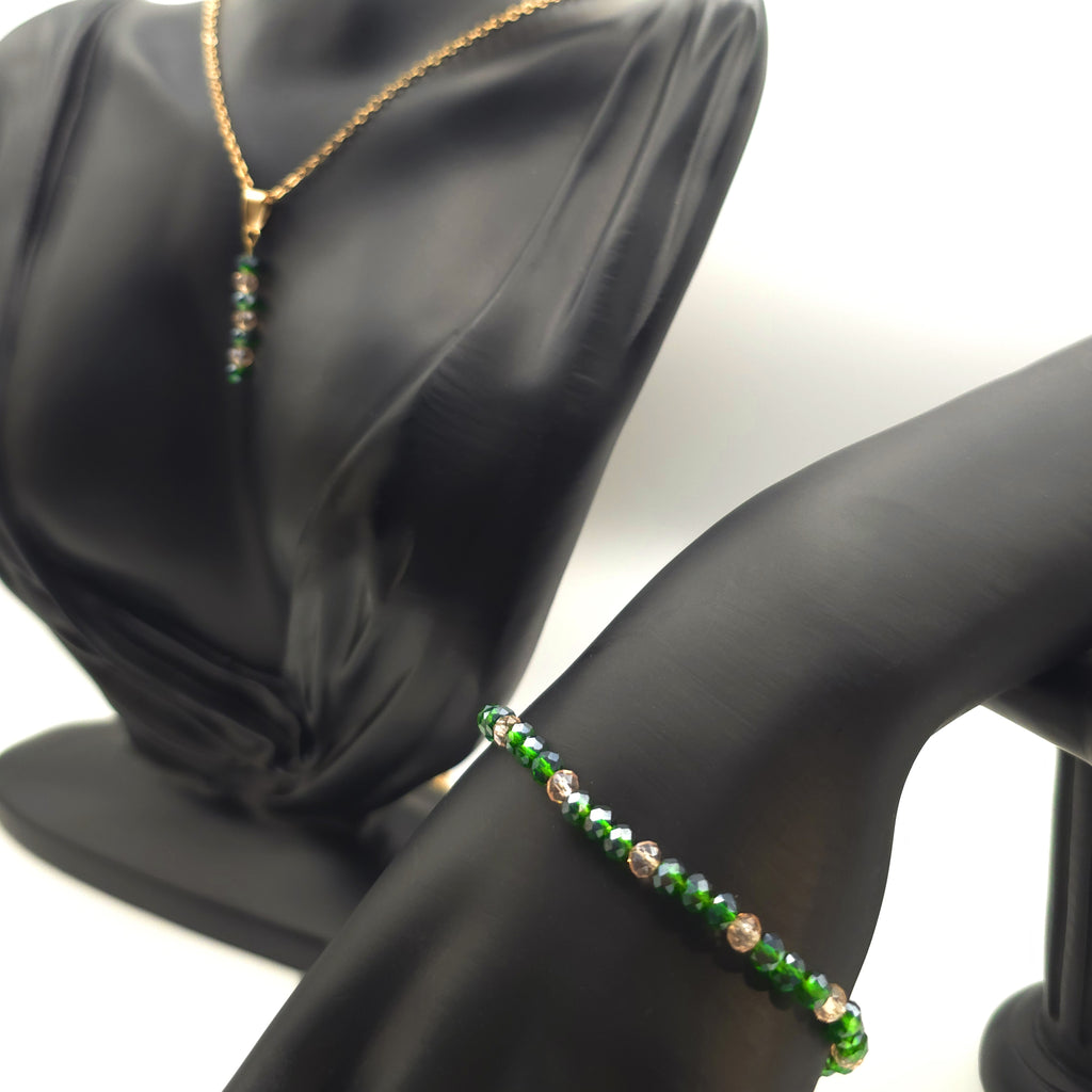 Green Glass Beaded Jewelry Set