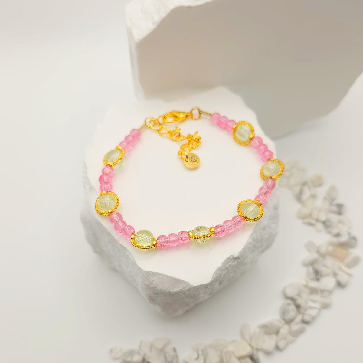 Green and Pink Glass Beaded Bracelet