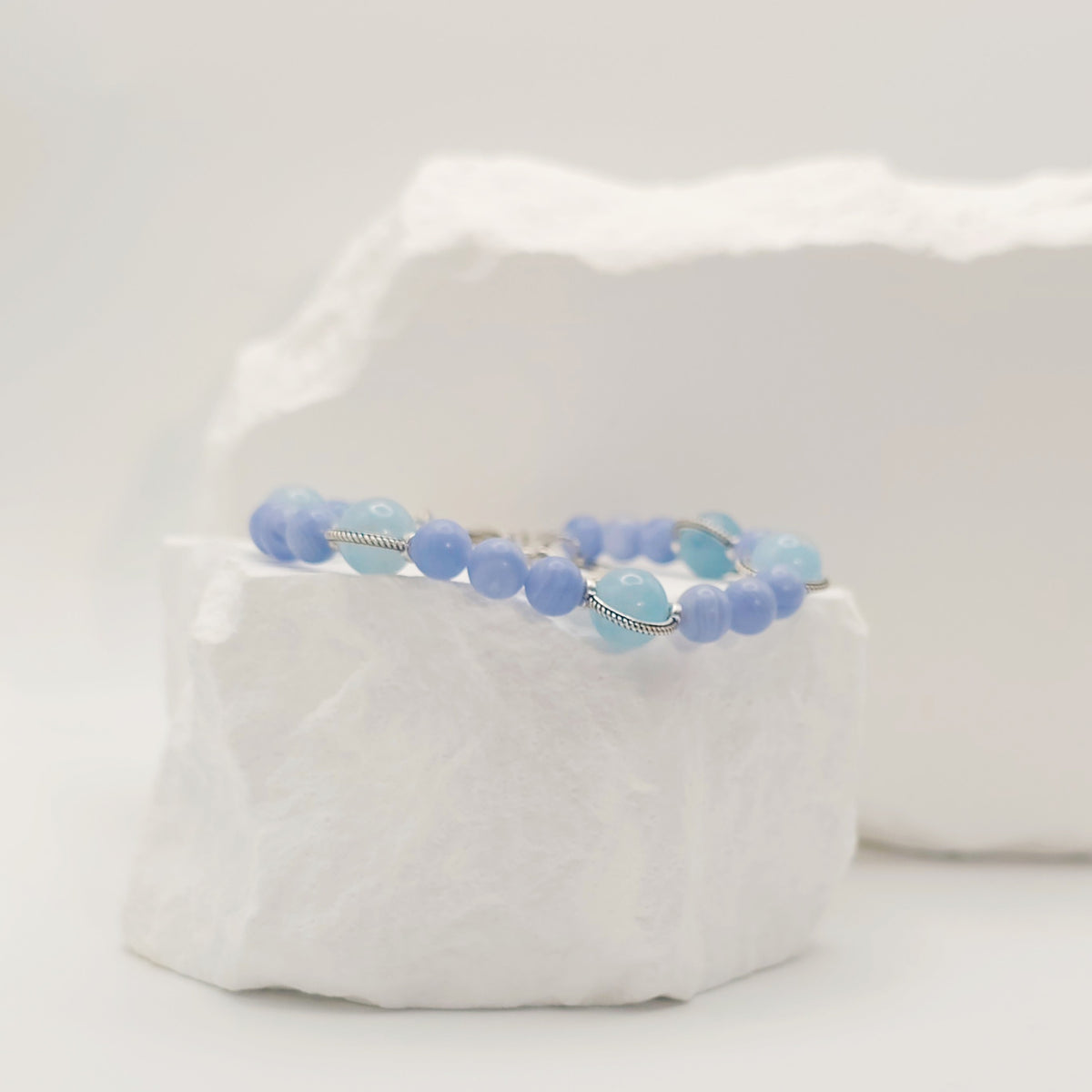 Aquamarine and Blue Lace Agate Bracelet [For Reflection]