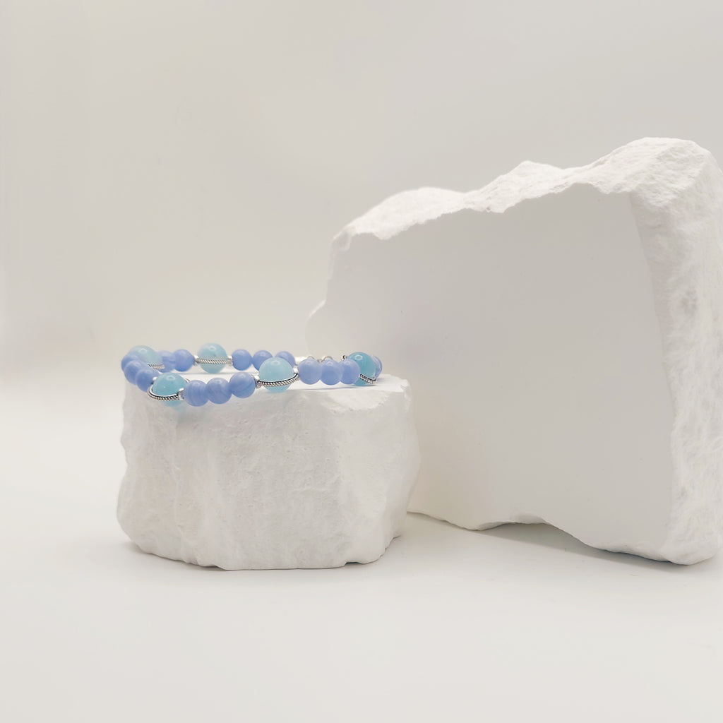 Aquamarine and Blue Lace Agate Bracelet [For Reflection]
