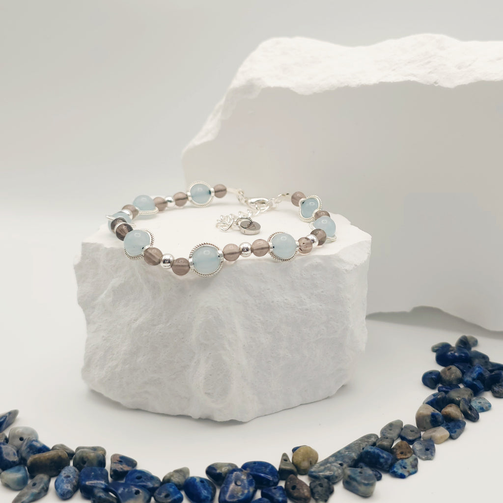 Blue-Grey Jade and Smokey Quartz Bracelet [For Presence of Mind]