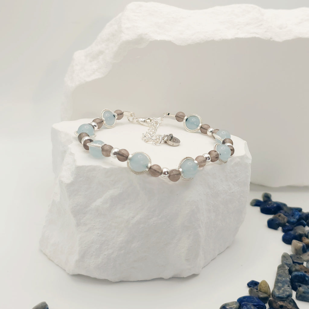 Blue-Grey Jade and Smokey Quartz Bracelet [For Presence of Mind]