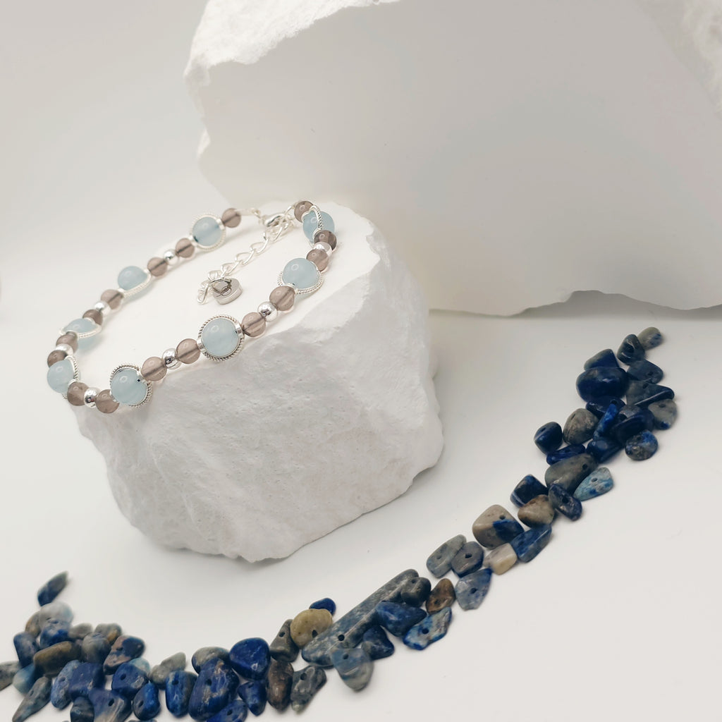 Blue-Grey Jade and Smokey Quartz Bracelet [For Presence of Mind]