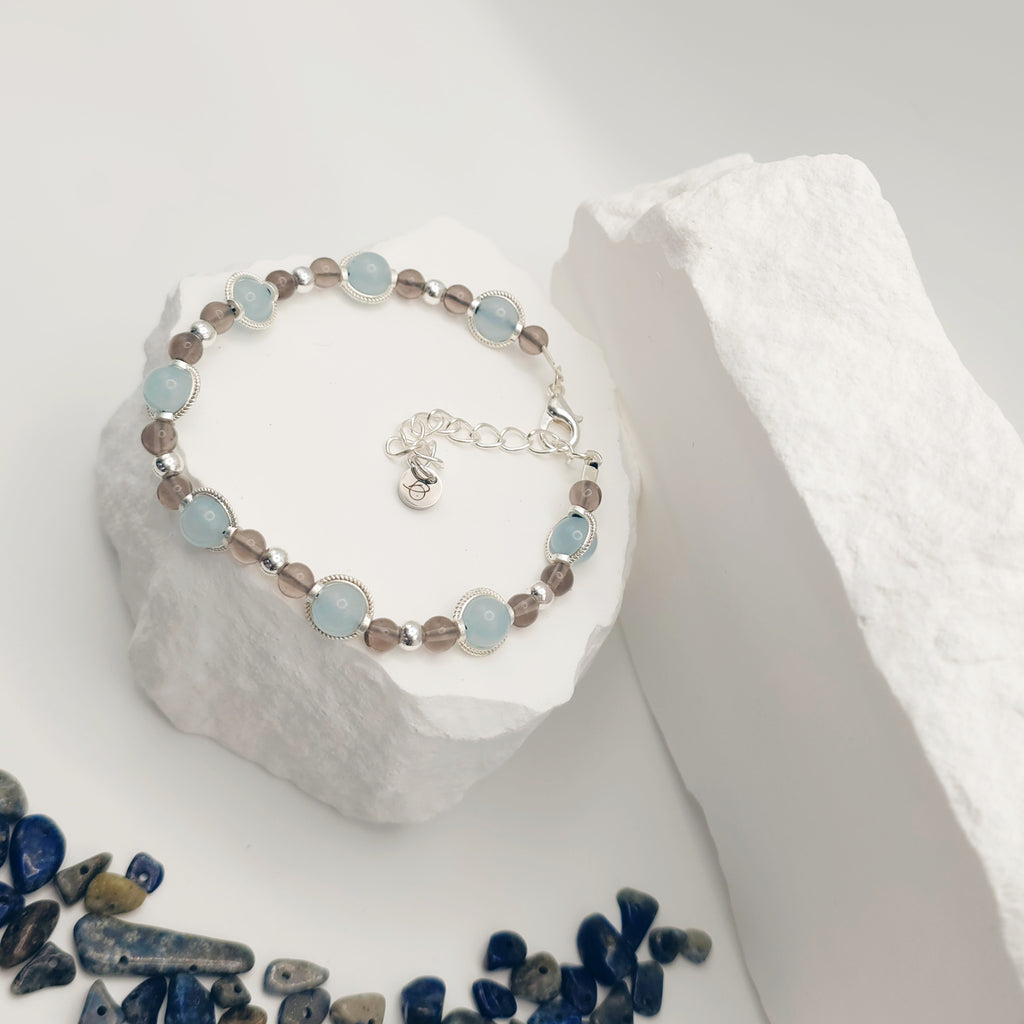 Blue-Grey Jade and Smokey Quartz Bracelet [For Presence of Mind]