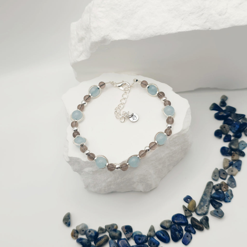 Blue-Grey Jade and Smokey Quartz Bracelet [For Presence of Mind]