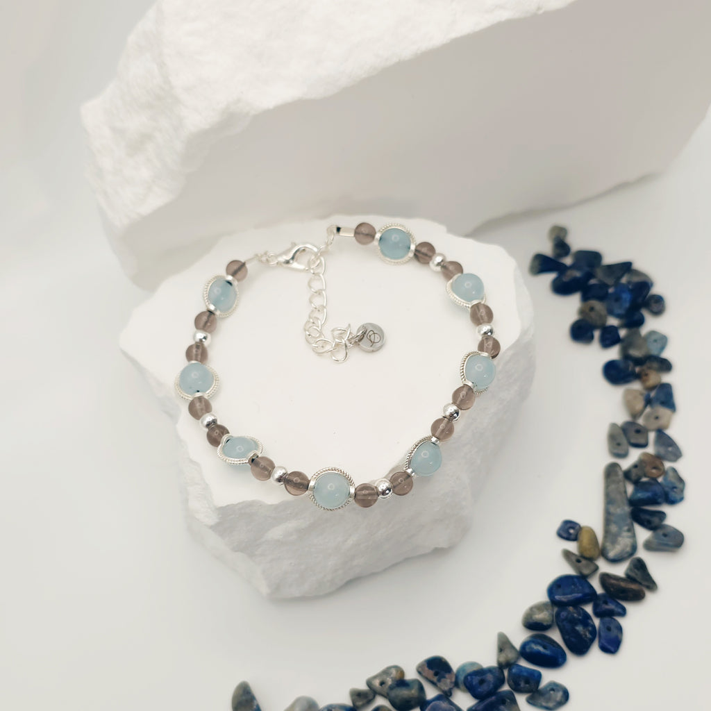 Blue-Grey Jade and Smokey Quartz Bracelet [For Presence of Mind]