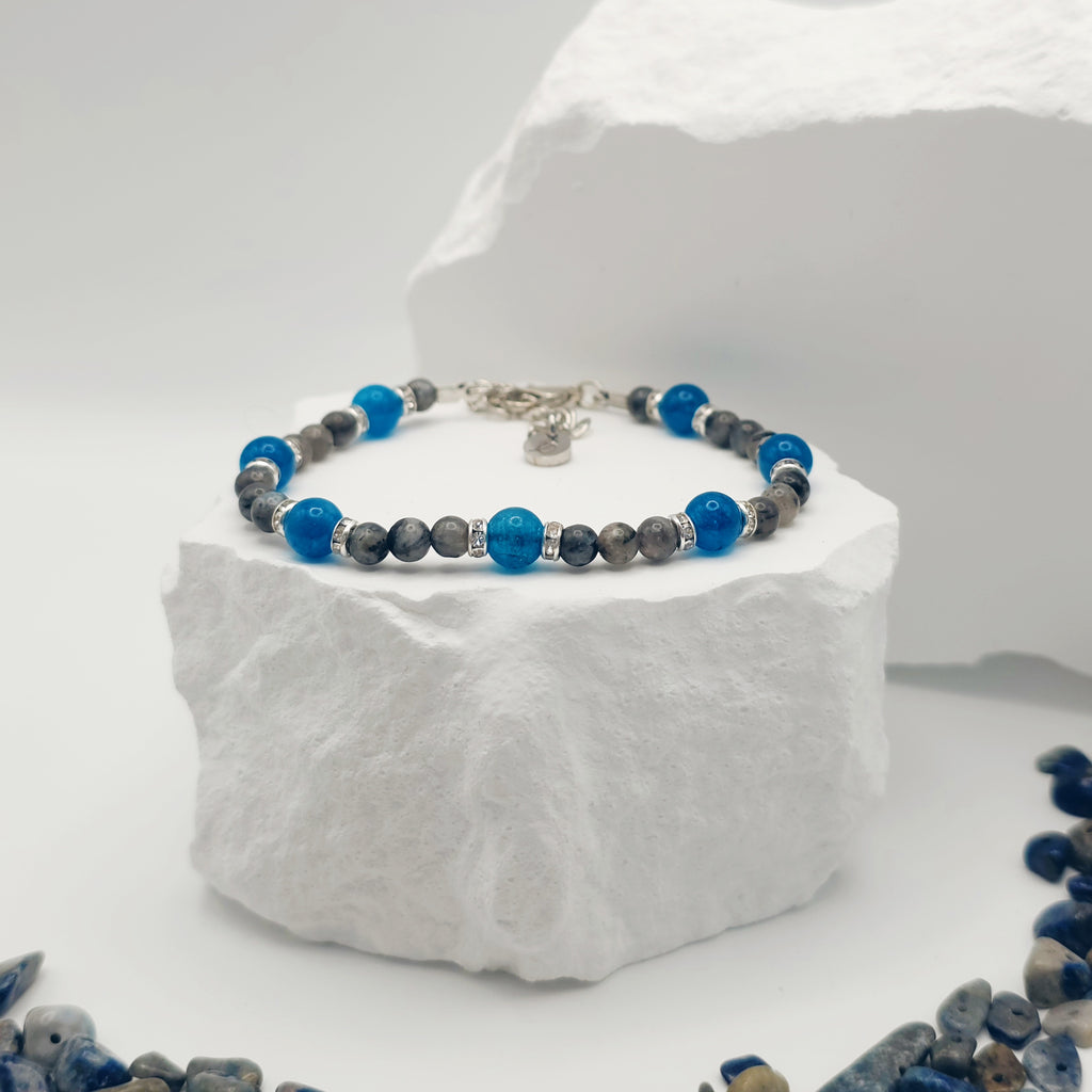 Labradorite and Sapphire Jade Beaded Bracelet [For Protective Energy]