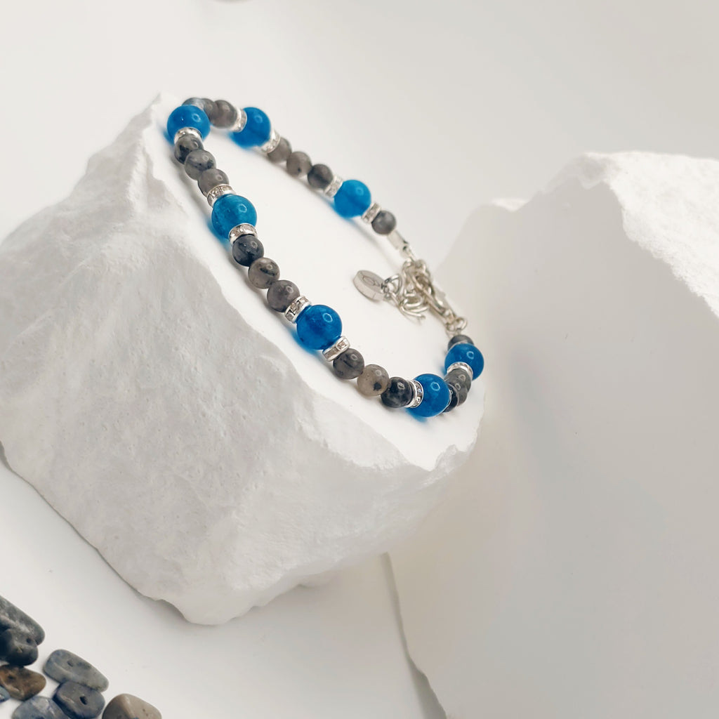 Labradorite and Sapphire Jade Beaded Bracelet [For Protective Energy]