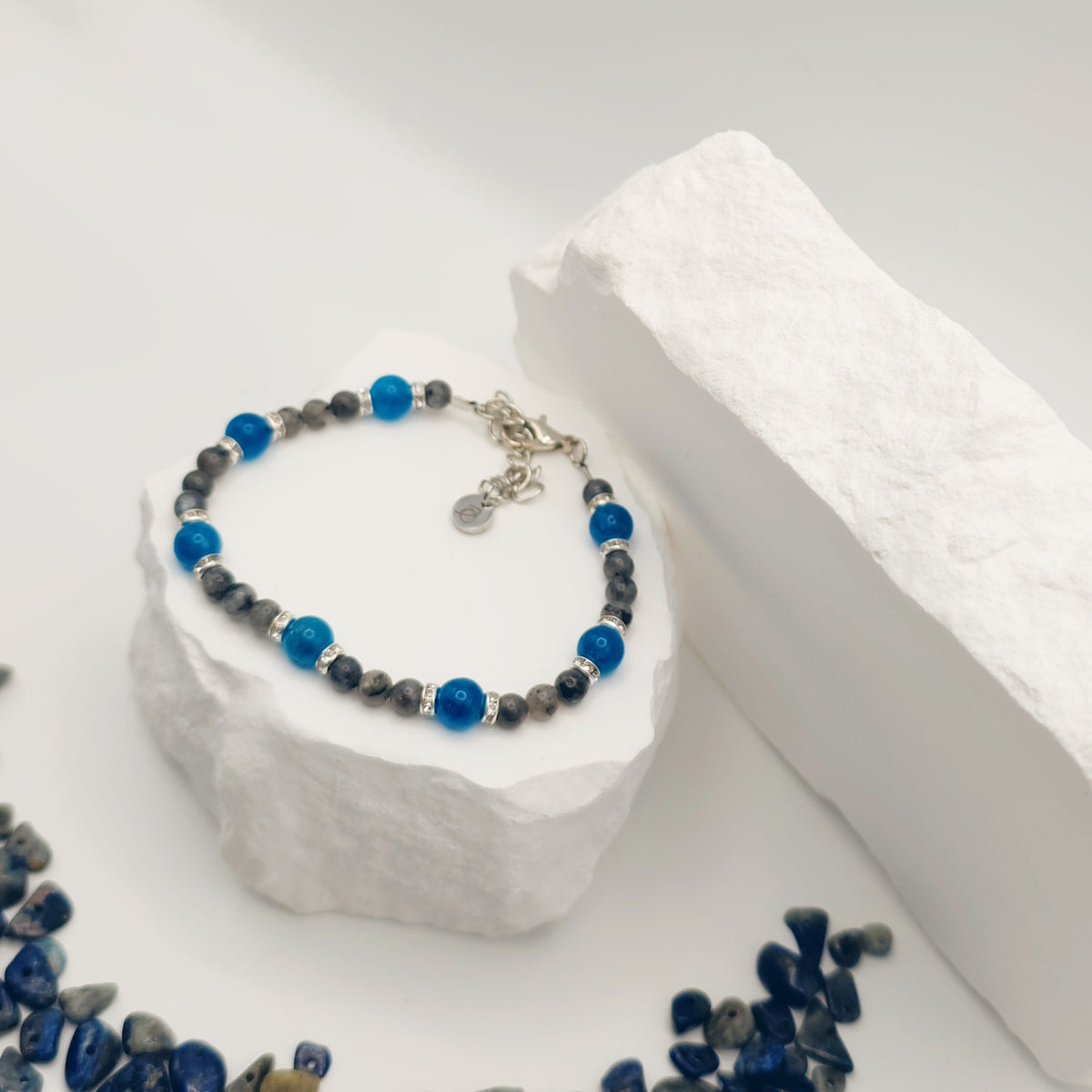 Labradorite and Sapphire Jade Beaded Bracelet [For Protective Energy]