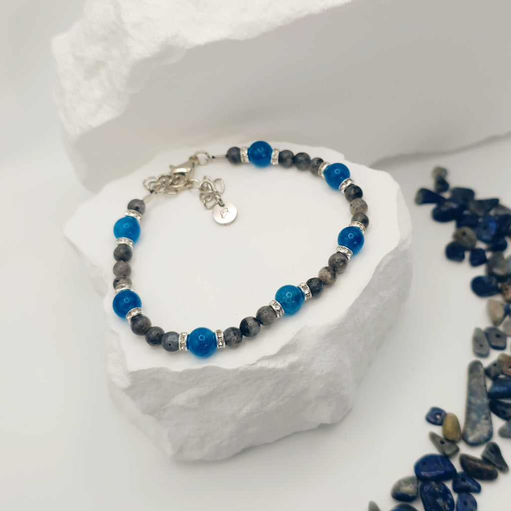 Labradorite and Sapphire Jade Beaded Bracelet [For Protective Energy]