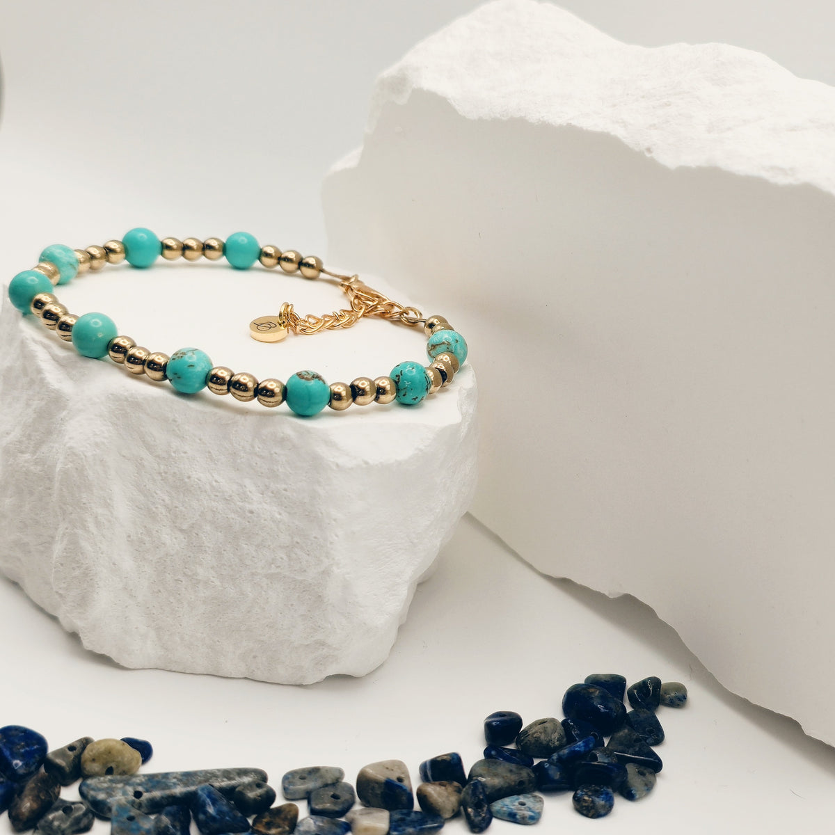 Turquoise and Pyrite Beaded Bracelet [For Confidence]