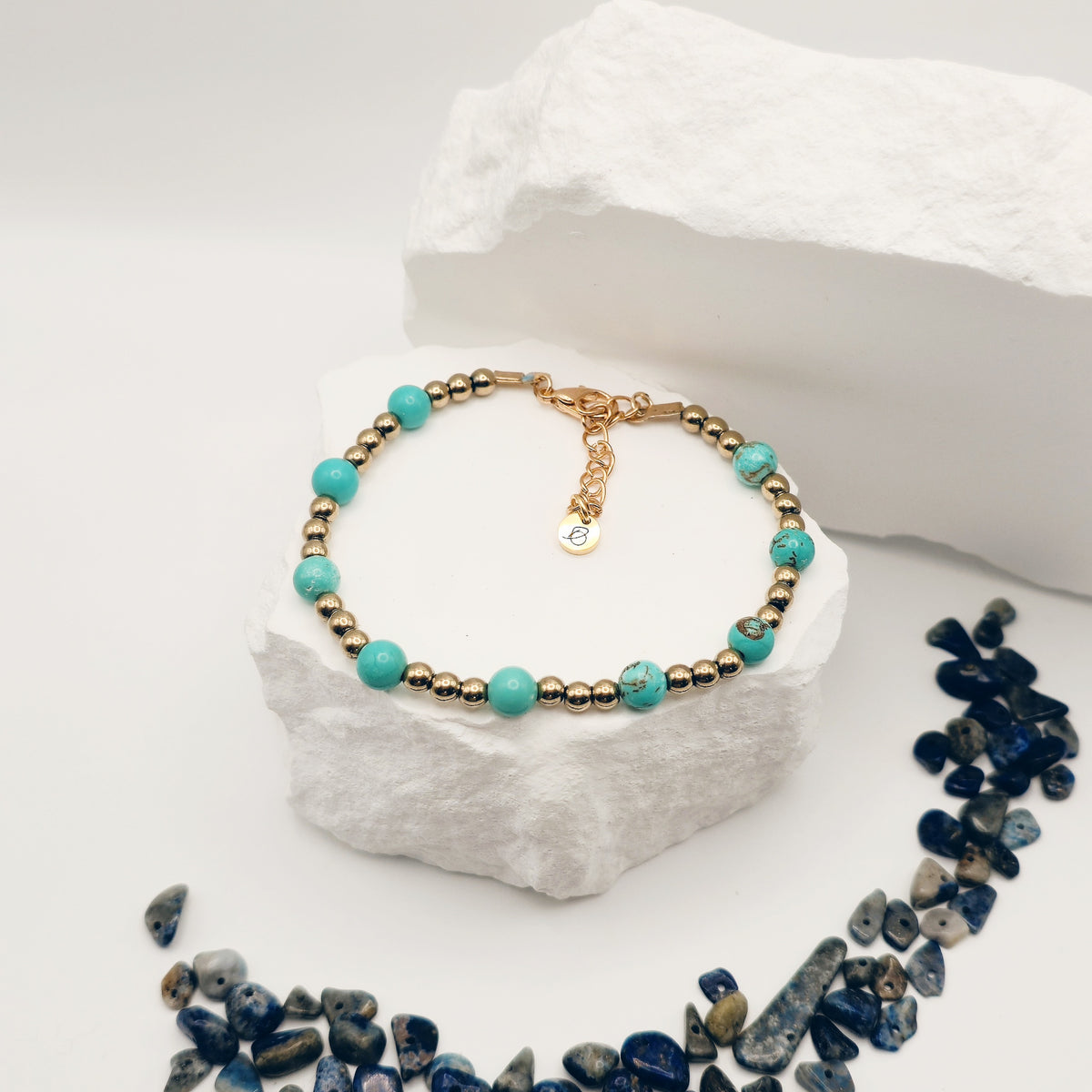 Turquoise and Pyrite Beaded Bracelet [For Confidence]