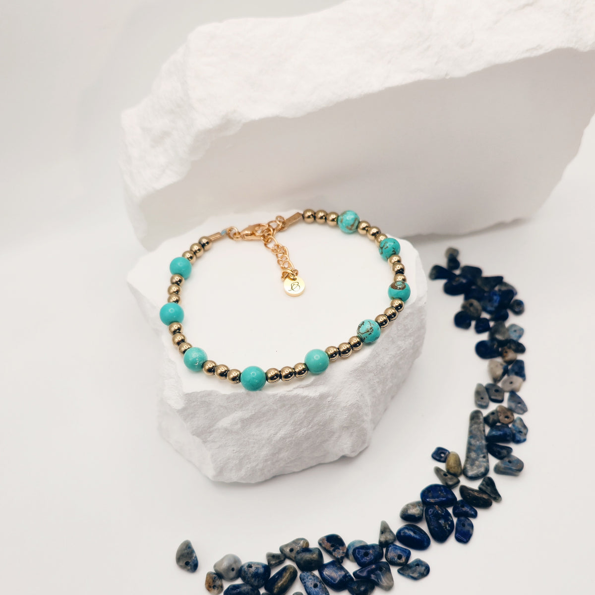 Turquoise and Pyrite Beaded Bracelet [For Confidence]