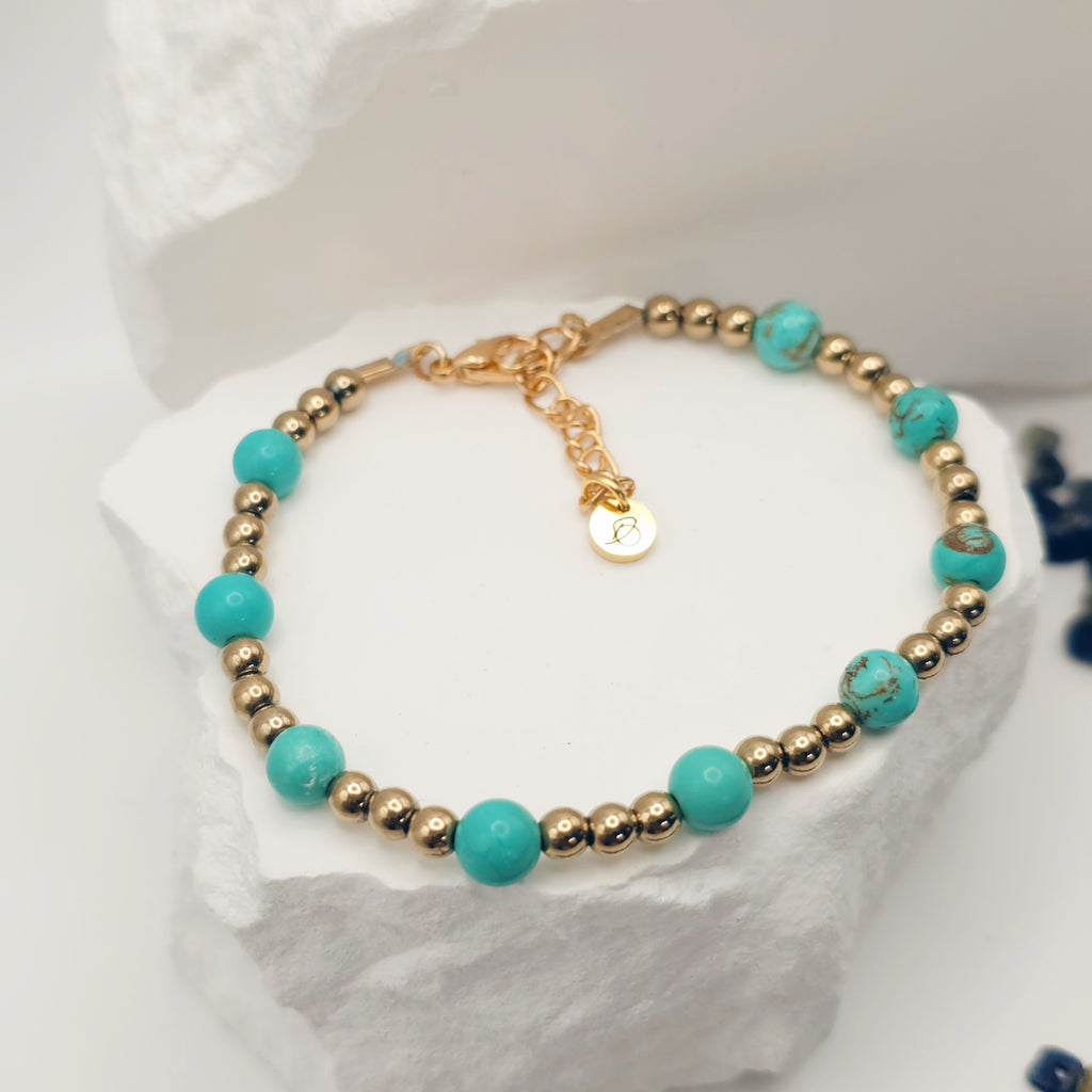 Turquoise and Pyrite Beaded Bracelet [For Confidence]