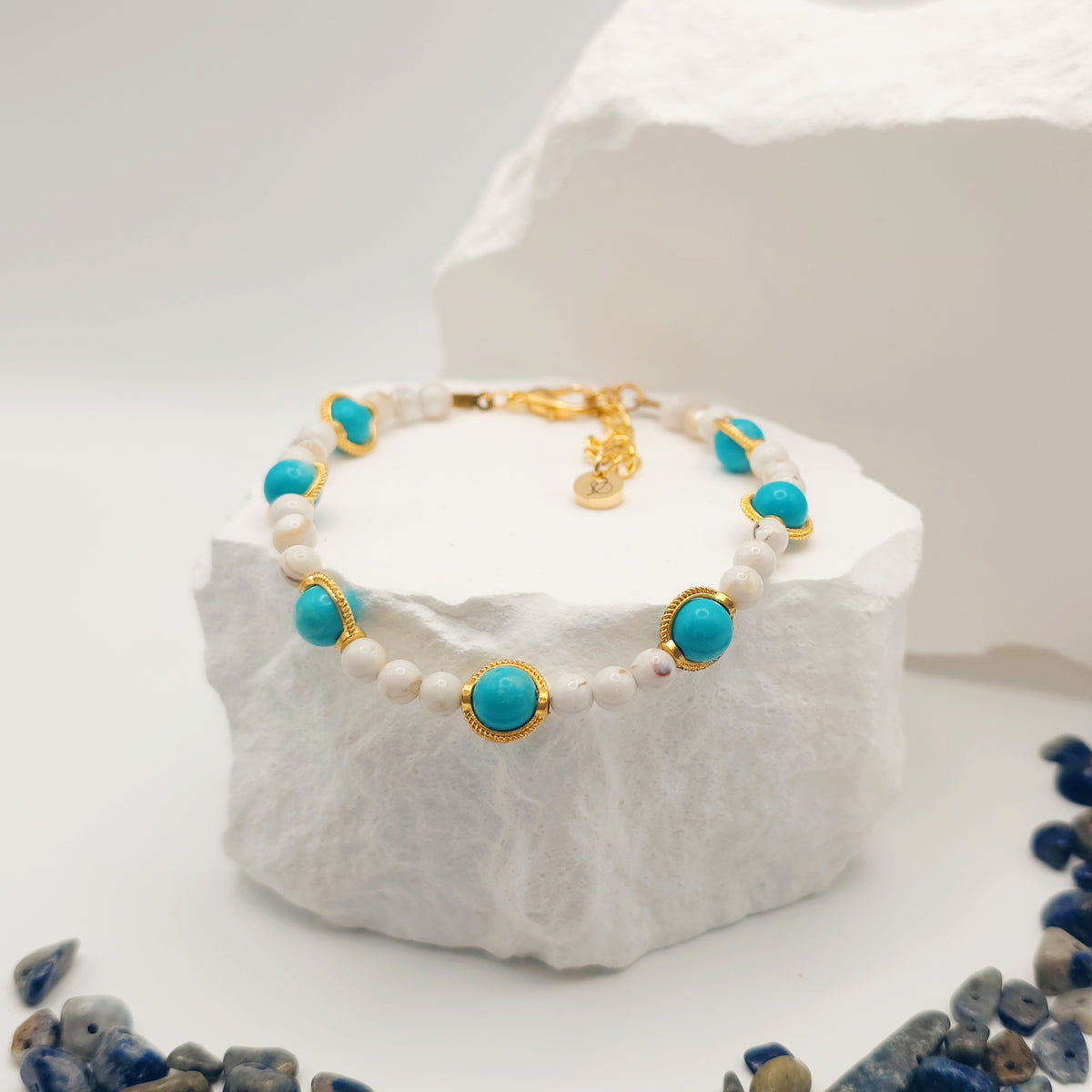 Blue and White-Gold Turquoise Beaded Bracelet [For Tranquility]