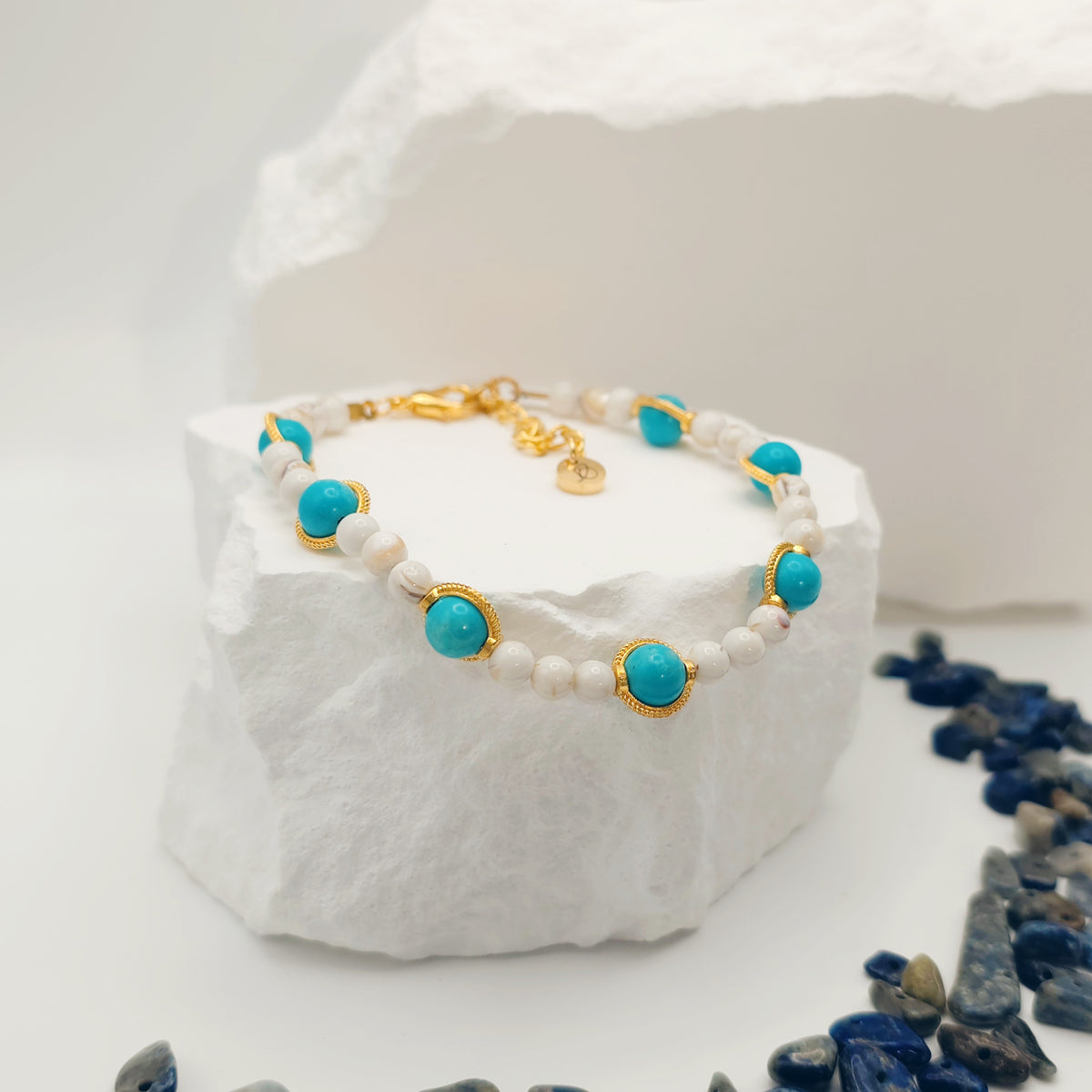 Blue and White-Gold Turquoise Beaded Bracelet [For Tranquility]