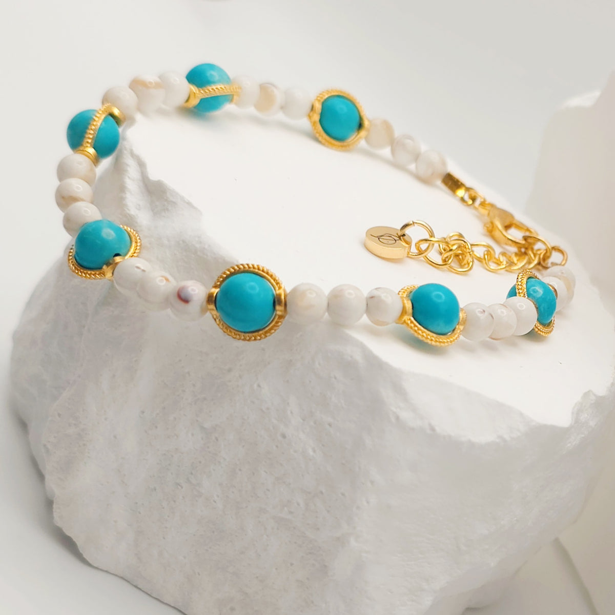 Blue and White-Gold Turquoise Beaded Bracelet [For Tranquility]