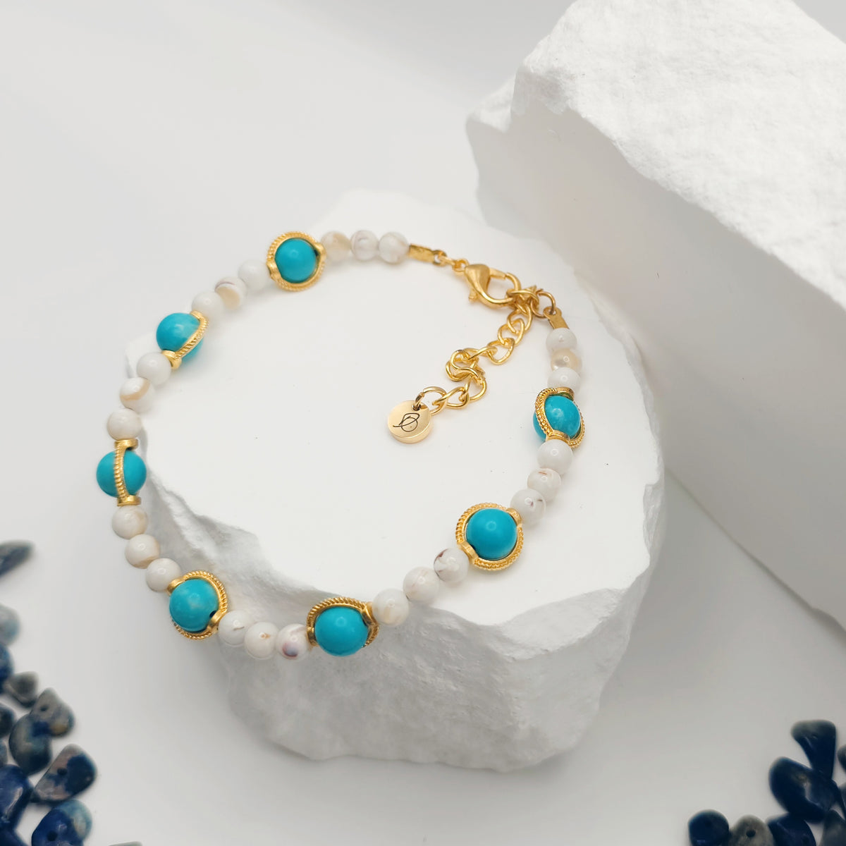 Blue and White-Gold Turquoise Beaded Bracelet [For Tranquility]