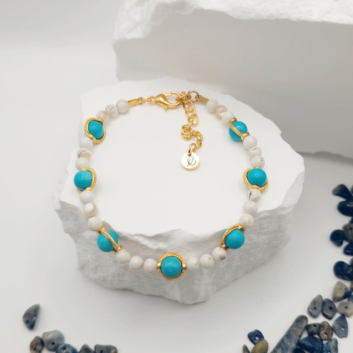 Blue and White-Gold Turquoise Beaded Bracelet [For Tranquility]