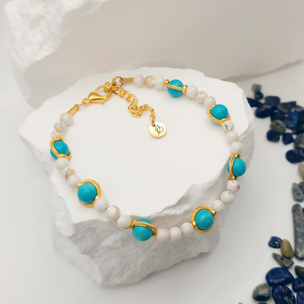 Blue and White-Gold Turquoise Beaded Bracelet [For Tranquility]