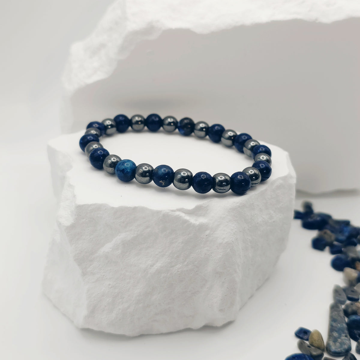 Lapis Lazuli and Hematite Beaded Bracelet [For Stabilization and Wisdom]