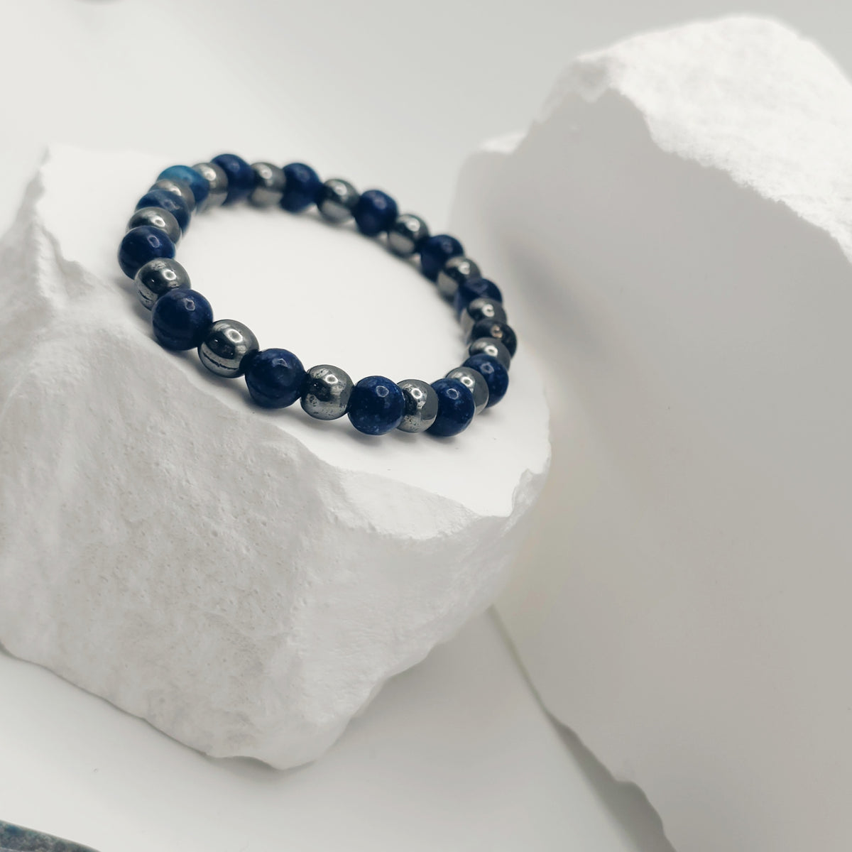 Lapis Lazuli and Hematite Beaded Bracelet [For Stabilization and Wisdom]