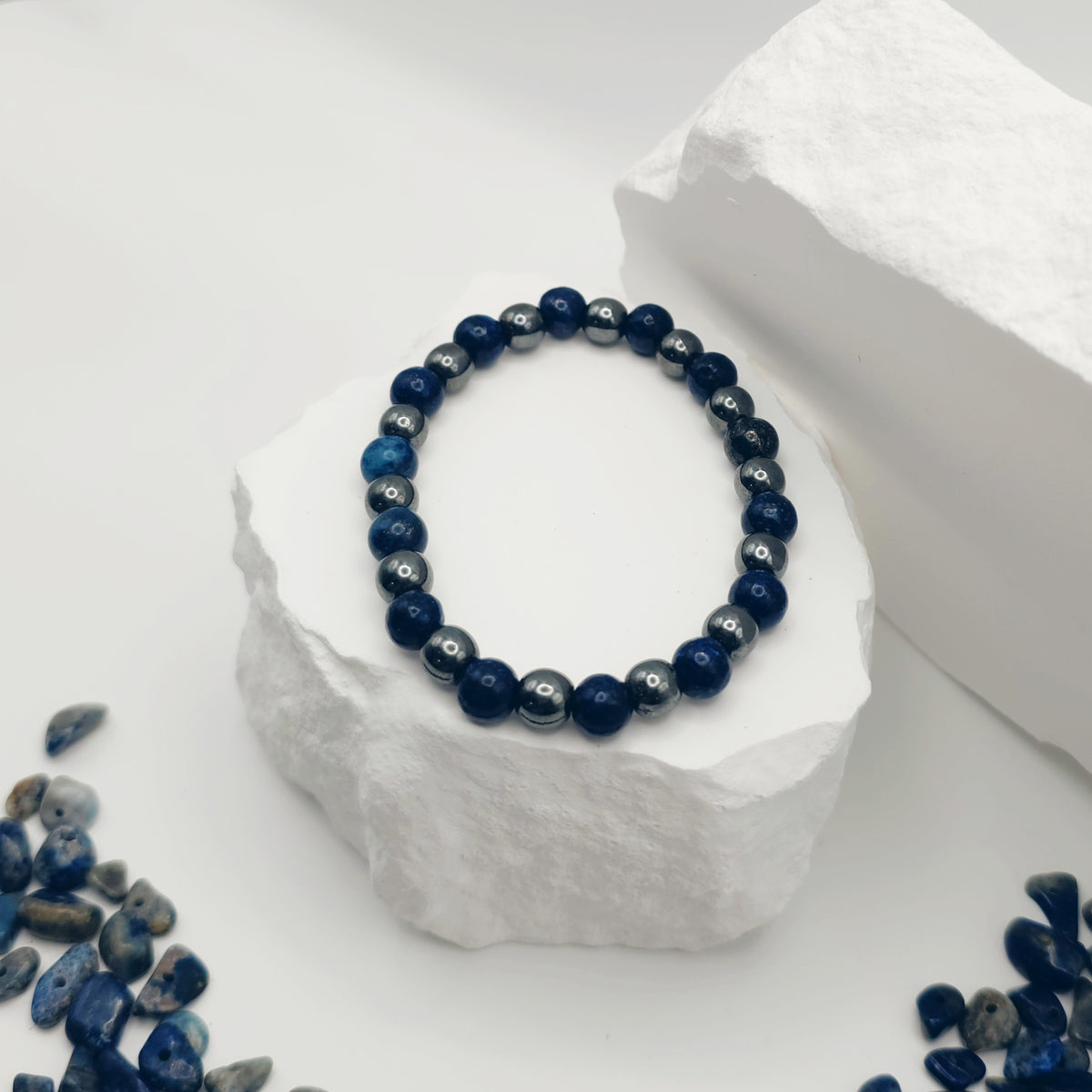 Lapis Lazuli and Hematite Beaded Bracelet [For Stabilization and Wisdom]
