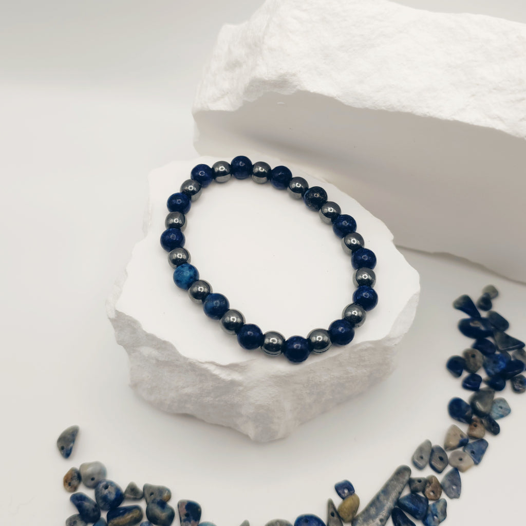 Lapis Lazuli and Hematite Beaded Bracelet [For Stabilization and Wisdom]