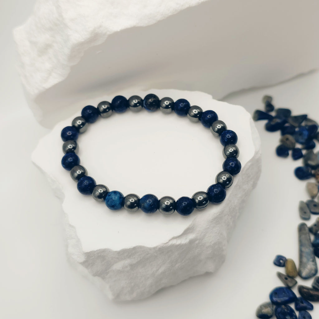 Lapis Lazuli and Hematite Beaded Bracelet [For Stabilization and Wisdom]