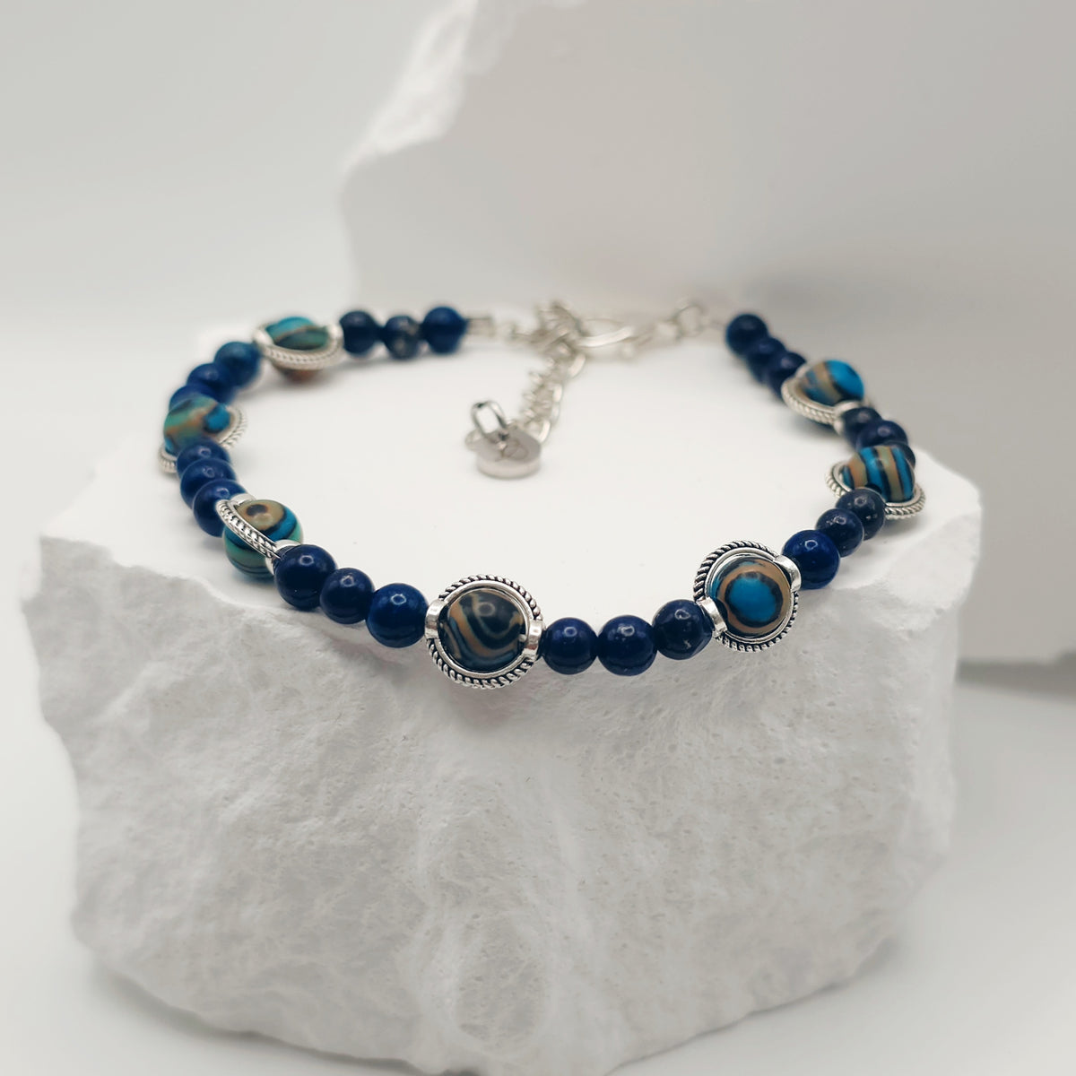 Lapis Lazuli and Blue Malachite Beaded Bracelet [For Stabilization]