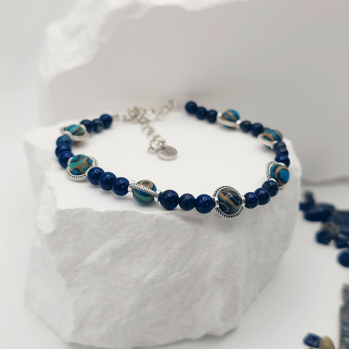Lapis Lazuli and Blue Malachite Beaded Bracelet [For Stabilization]