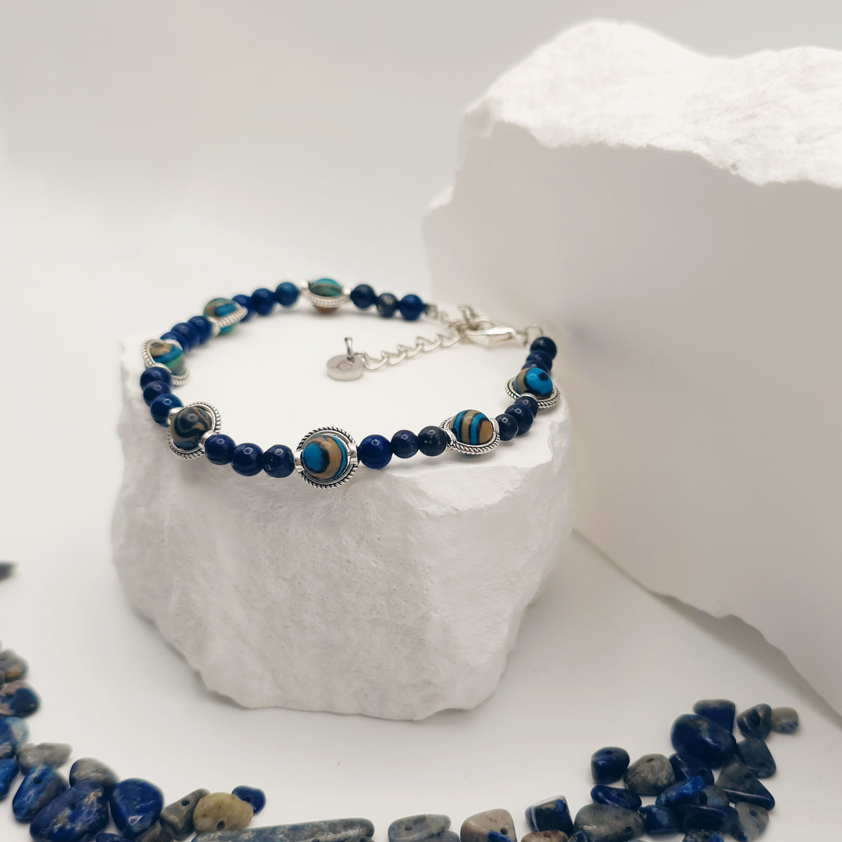 Lapis Lazuli and Blue Malachite Beaded Bracelet [For Stabilization]