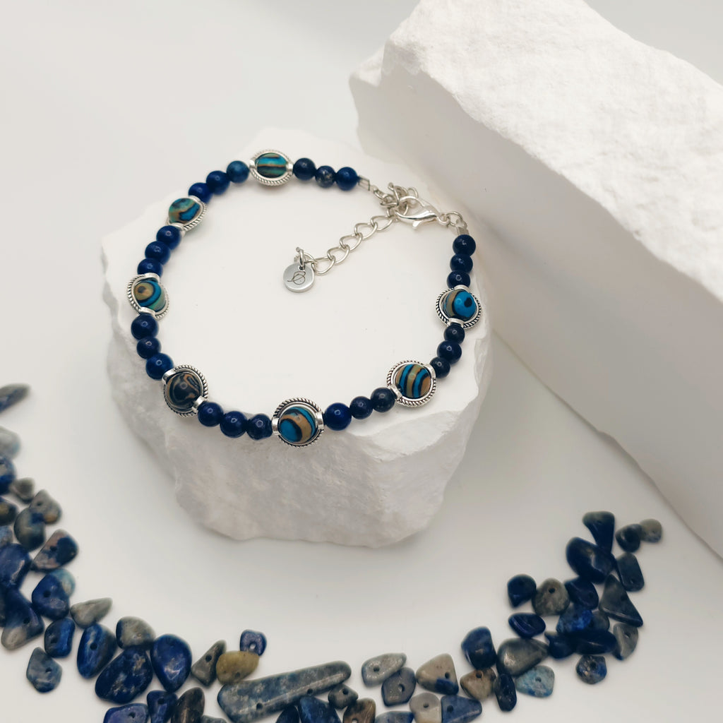 Lapis Lazuli and Blue Malachite Beaded Bracelet [For Stabilization]