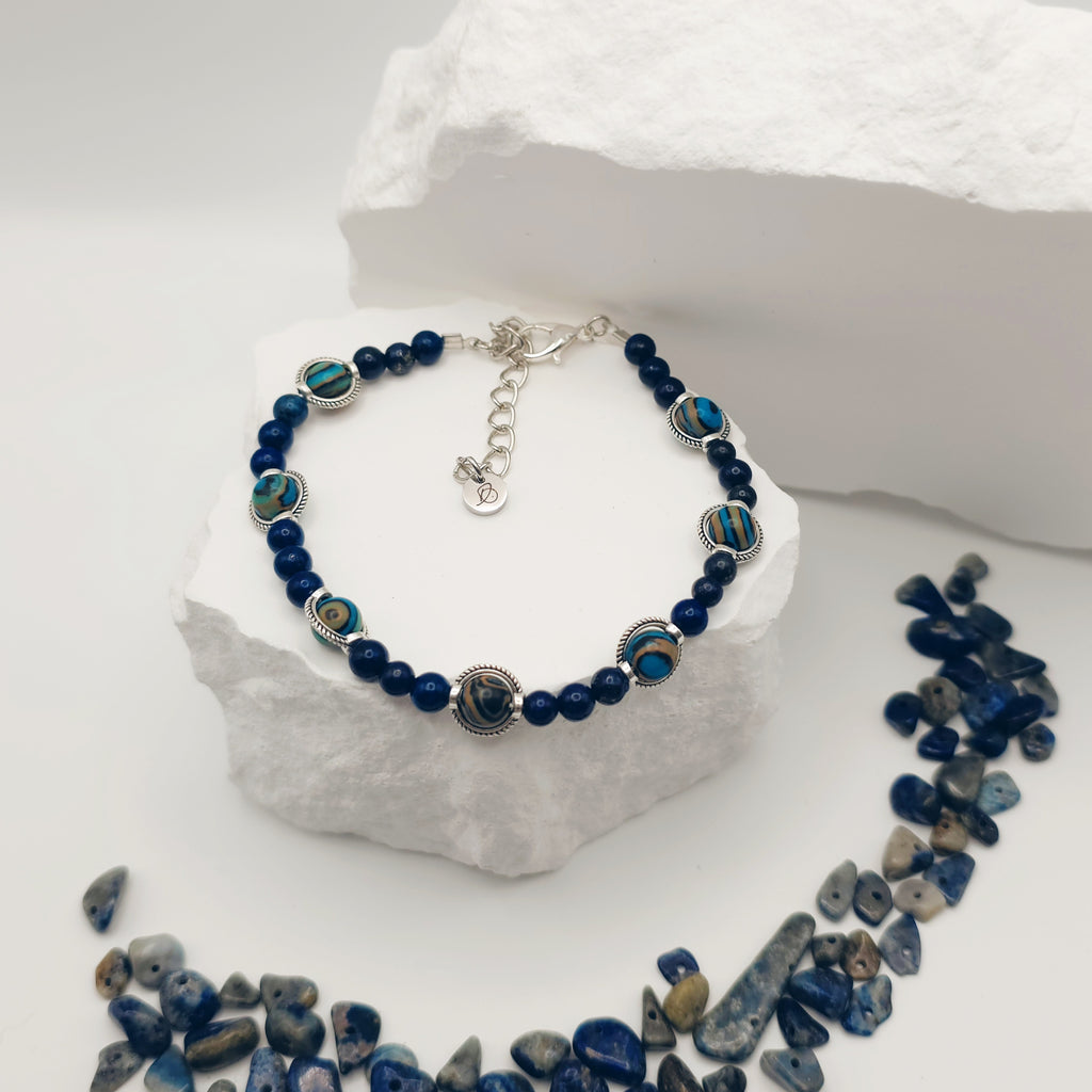 Lapis Lazuli and Blue Malachite Beaded Bracelet [For Stabilization]