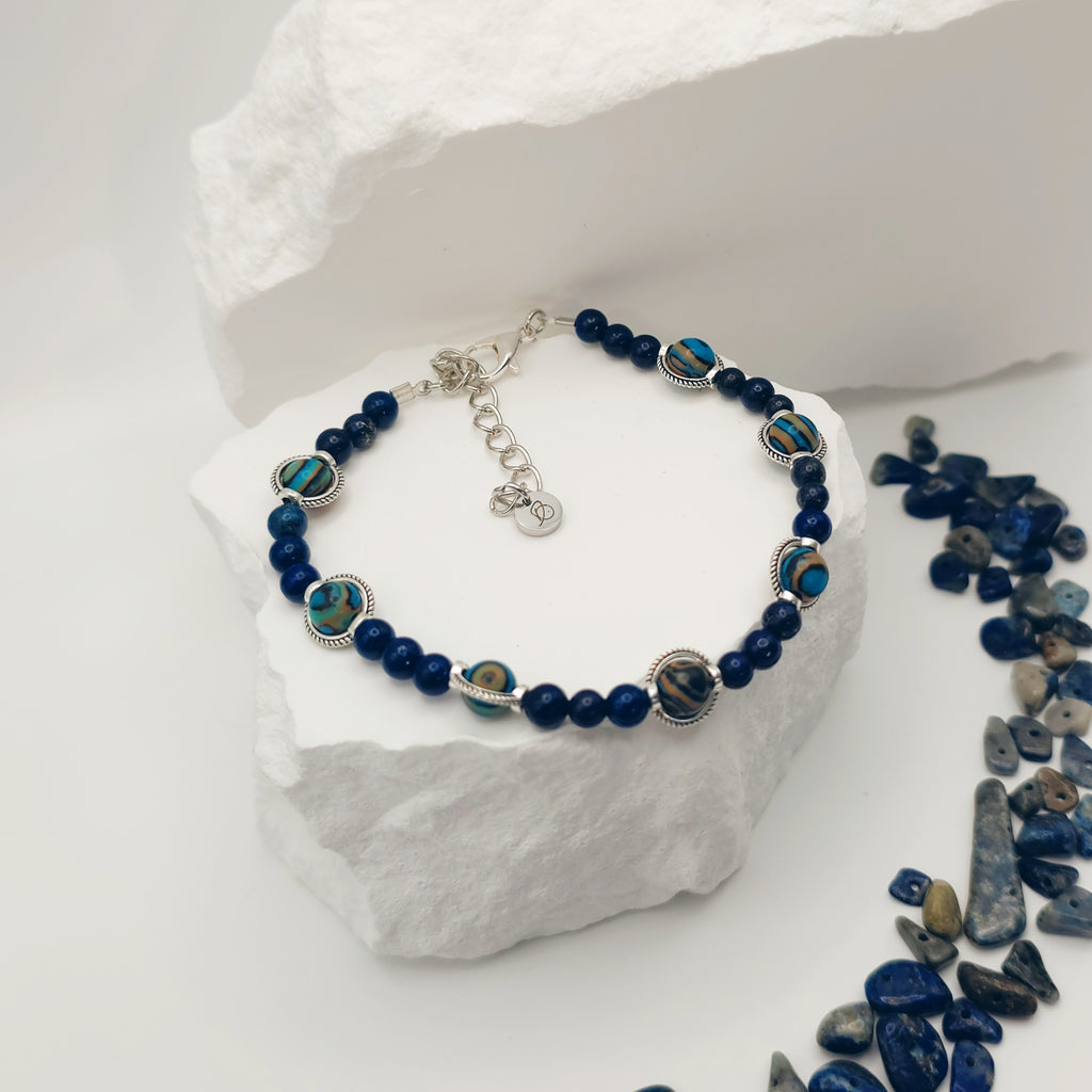 Lapis Lazuli and Blue Malachite Beaded Bracelet [For Stabilization]