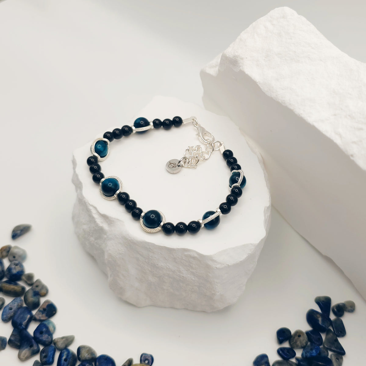 Aquamarine Tigers Eye & Onyx Beaded Bracelet [For Earthly Resilience]