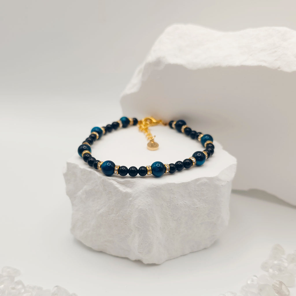 Onyx and Sapphire Tigers Eye Bracelet [For Inner Wisdom]